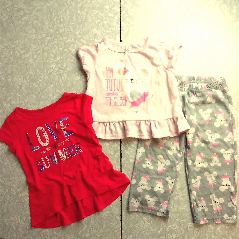 Carter's Hanes Girl's 2T Pajamas + XS Patriotic T